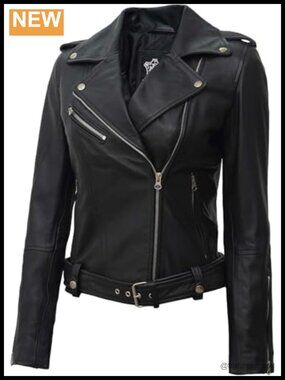 100% Real Lambskin Leather Asymmetrical Jacket Women